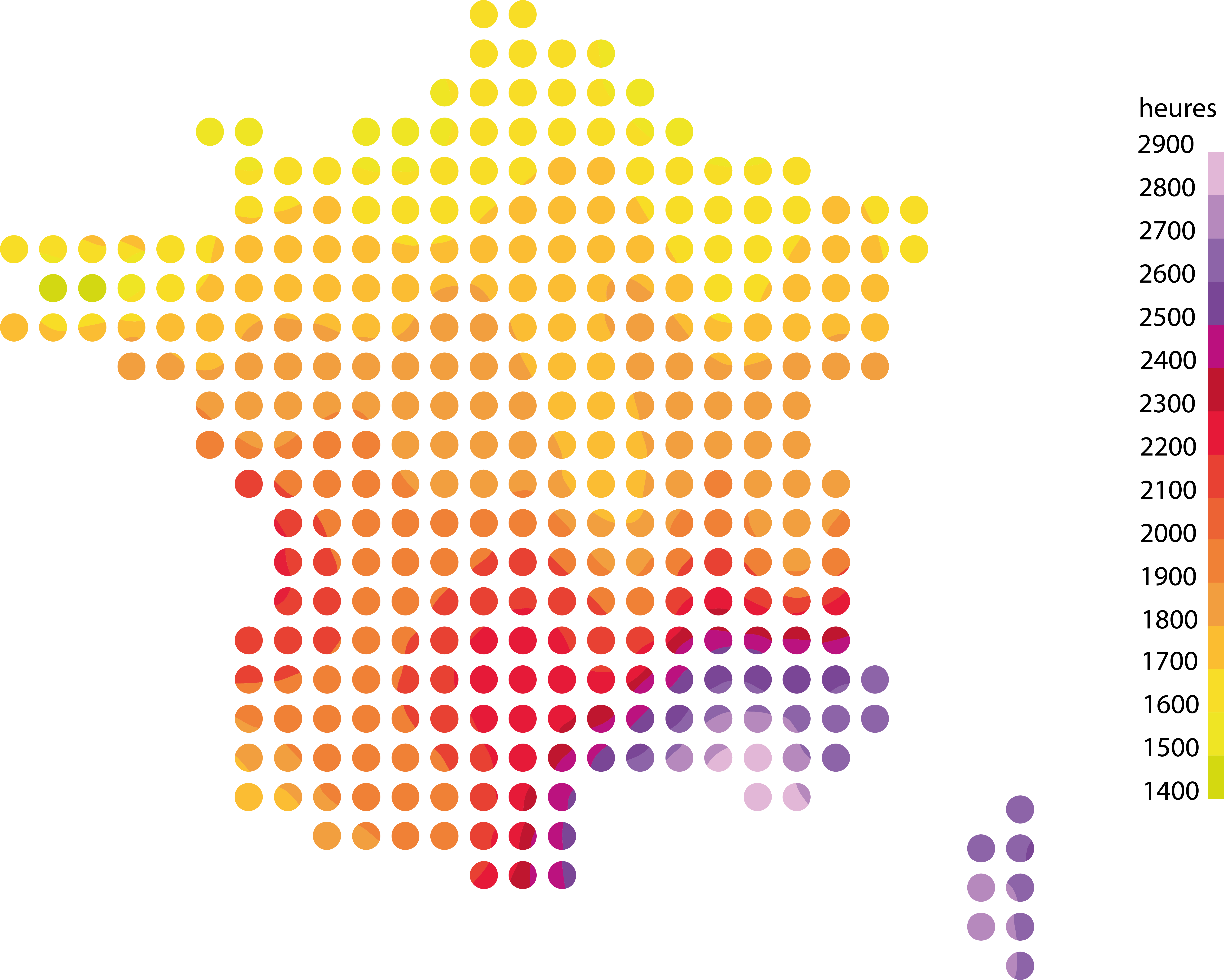 Cette carte de France représente une classification des endroits ensoleillés en France selon Beehome Energie